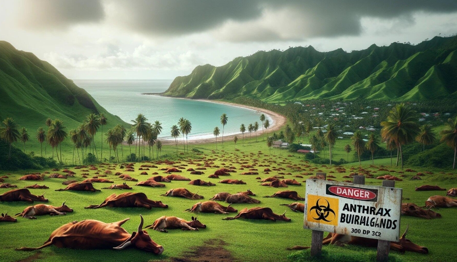 AI picture depicting 200 dead cattle laying on a golf course